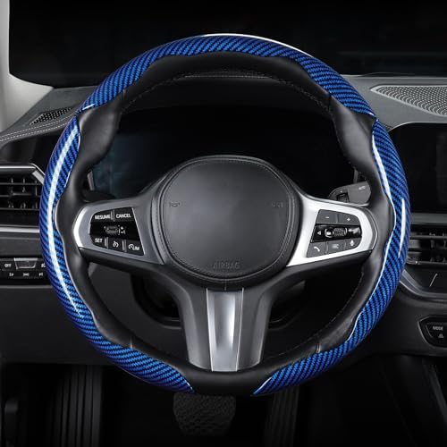 Carbon Fiber Steering Wheel Cover Universal 3pcs Protector Glossy Blue - Image 6