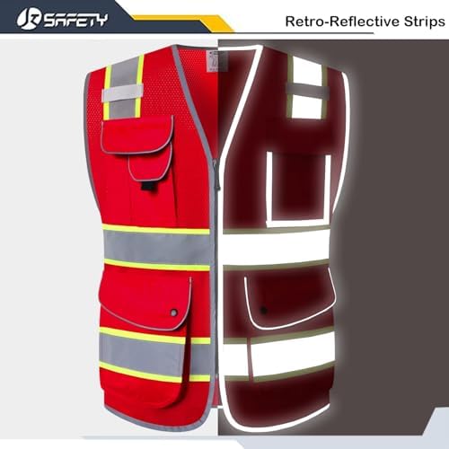 JKSafety Safety Vest for Men Women Reflective Hi Vis JK100 Red 2XL - Image 4