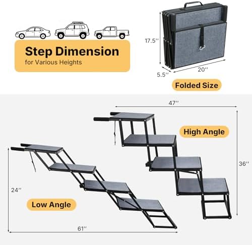 Veehoo Foldable Dog Steps for Car SUV, Large Dogs Car Stairs Extra Wide 20" - Image 2