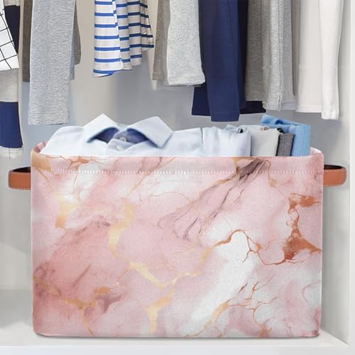 AUUXVA Storage Basket Rose Gold Marble Texture Storage Cube Box Durable Canvas - Image 6