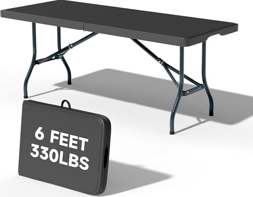 6 Foot Folding Table Black, Sturdy 330LBS Capacity, Reinforced Steel Legs by OrtusCollective