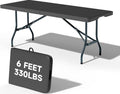 6 Foot Folding Table Black, Sturdy 330LBS Capacity, Reinforced Steel Legs by OrtusCollective