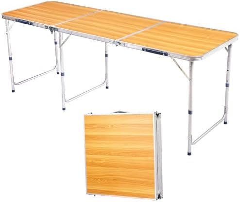 6ft Aluminum Alloy Folding Table Wood Grain Portable Camping Picnic Table 3 by Unknown