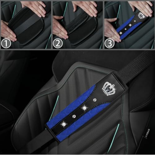NBTEPEM 10 Pcs Bling Blue Car Floor Mats Set, Leather Blue Steering Wheel - Image 7