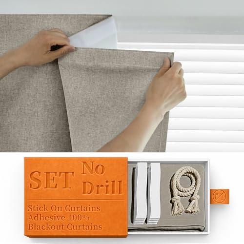 100% Blackout Self Adhesive Curtains Portable Curtain Simple and Easy to by Sovtfides