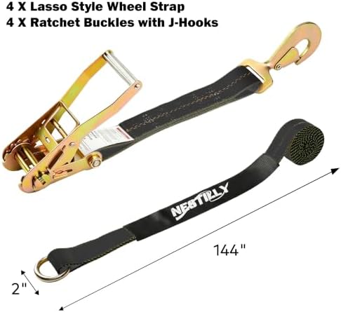 4 Pack Car Tie Down Straps for Trailers, 000LBS Break Strength Wheel Tire Tie - Image 3