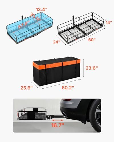 VEVOR 60" x 24" x 14", Hitch Cargo Carrier, 500 lbs Capacity Hitch Cargo Carrier - Image 3