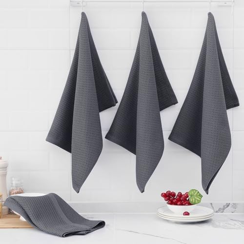 Homaxy 100% Cotton Oversized Waffle Weave Kitchen Towels 8-Pack, Dark Grey - Image 6