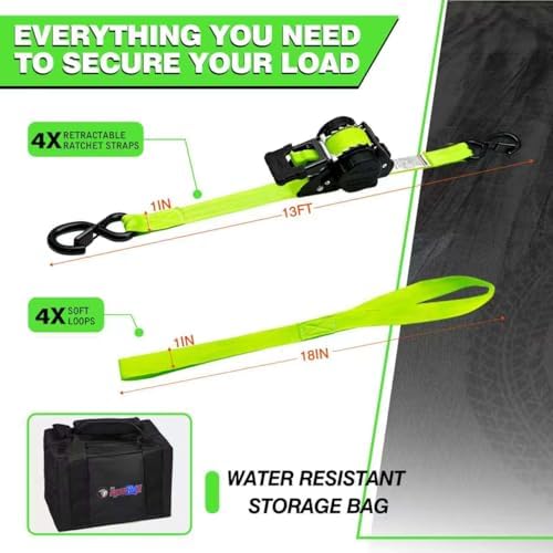 Retractable Ratchet Straps 1" x 13 Ft, 800 Lbs, 4 Pack - Image 4