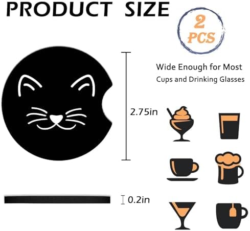 2Pcs Black Cats Car Coasters, 2.75" Neoprene Cars Cup Holder Coasters - Image 4