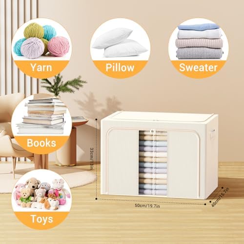 Clothes Storage Bins with Metal Frame, Foldable Clothes Organizers Storage - Image 2