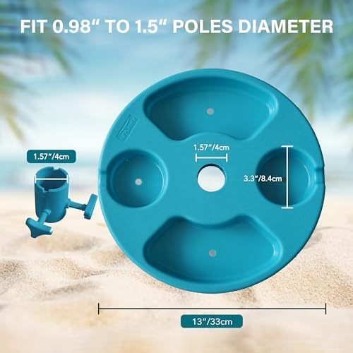 AMMSUN 13" Portable Beach Umbrella Table Tray Teal - Image 4