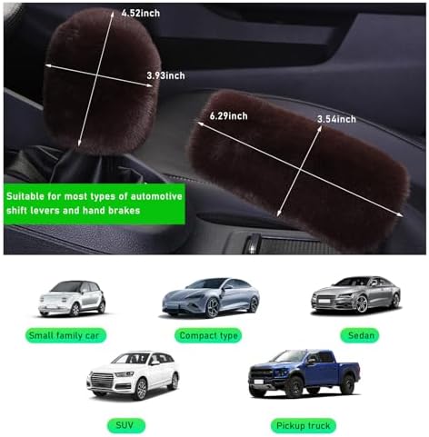 Ziciner 2PCS Plush Car Gear Shift Knob Cover & Handbrake Cover, Comfortable - Image 2