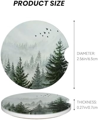 Forest Car Cup Holder Coaster 2 Pack Absorbent Ceramic Car Coasters - Image 4
