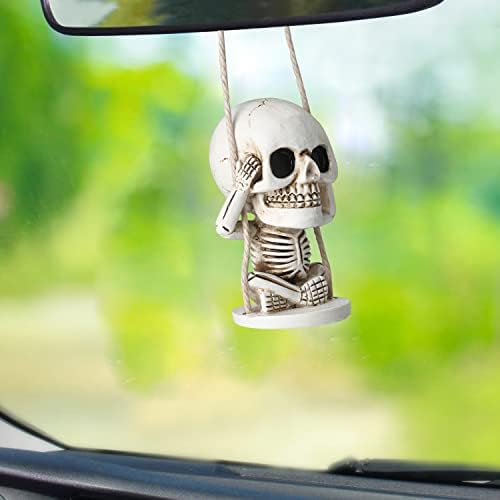 Swinging Skull Decor Rear View Mirror Accessories Halloween Decorations - Image 4