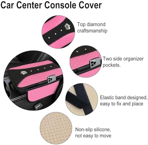 NBTEPEM 6 PCS Bling Pink Car Accessories Set, Leather Pink Steering Wheel - Image 4