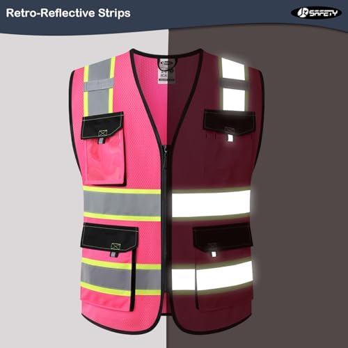 JKSafety Safety Vest for Men Women Hi Vis Reflective Vest JK220 Pink 5XL - Image 2