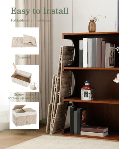 SETVSON Storage Basket with Lid 160L Wicker Baskets Storage Light Khaki - Image 5