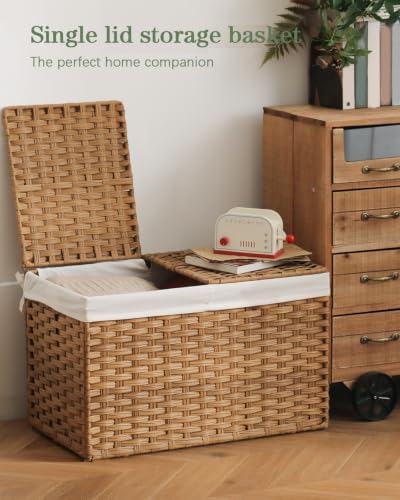 SETVSON Storage Basket with Lid Rattan Woven Storage Baskets with 2 Separate - Image 4