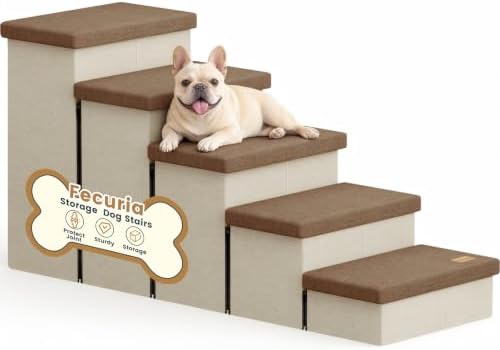 5-Step Wide Dog Stairs with Storage 23" H, Non-Slip Sturdy Pet Steps by Fecuria