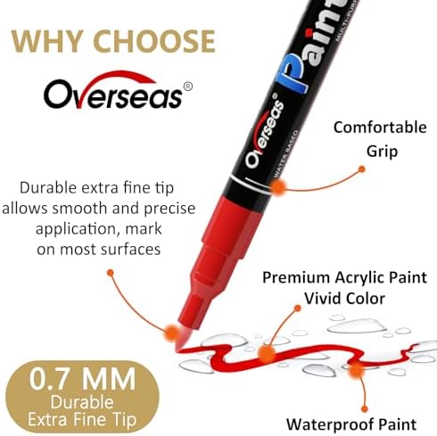 Overseas 2 Pack Gold Acrylic Paint Pens Paint Markers Extra Fine Tip - Image 2