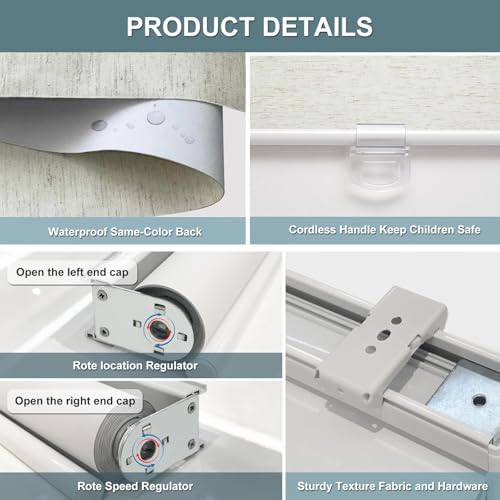 AOSKY Blackout Cordless Roller Shades, 34.5" W x 64" H, Linen Cream - Image 7