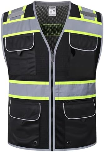 JKSafety Hi-Vis Unisex Surveyor Safety Vest Heavy Duty PPE Inner Pockets by JKSafety