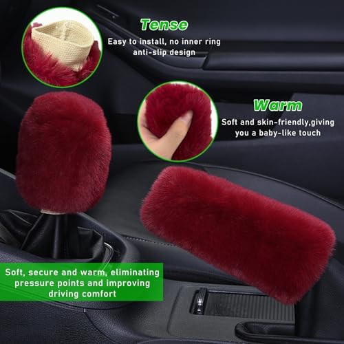 Ziciner 2PCS Plush Car Gear Shift Knob Cover & Handbrake Cover, Comfortable - Image 3