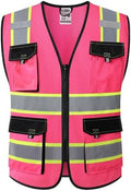 JKSafety Safety Vest for Men Women Hi Vis Reflective Vest JK220 Pink 5XL by JKSafety