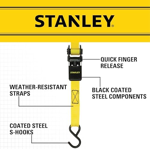 STANLEY S9500 Black/Yellow 1" x 10' Ratchet Straps - Image 2