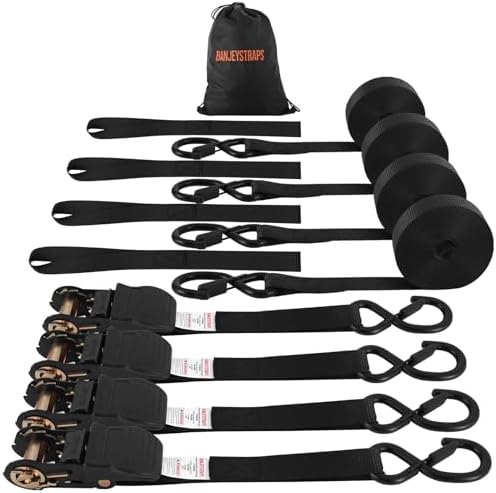 1" x12FT Black Ratchet Straps for Truck & Cargo by Unknown