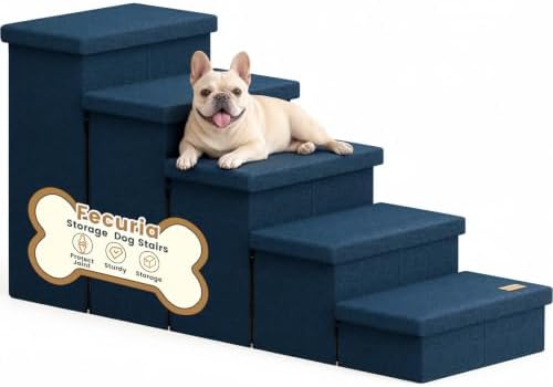 5-Step Wide Dog Stairs with Storage 23" H, Non-Slip Sturdy Pet Steps by Fecuria