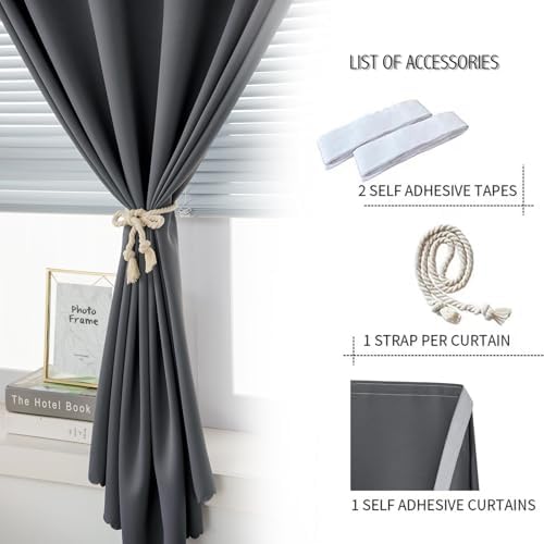 Thermal Blackout Curtains with Self Adhesive Tape No Rod No Drill Easy Install - Image 2