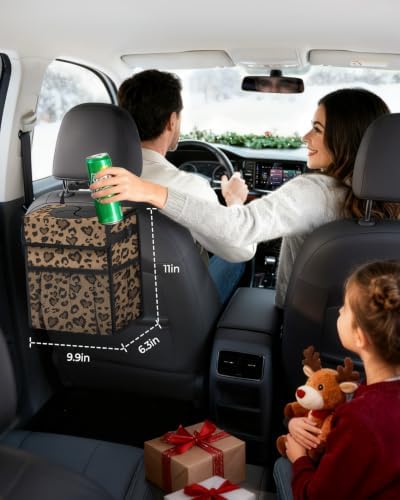Corduroy Car Trash Can with Lid and Mesh Pockets - Image 2