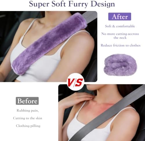 Amooca 2-Pack Soft Furry Universal Seatbelt Cover Car Shoulder Pad - Image 2