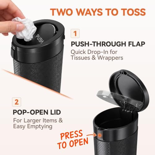 Car Trash Can with Lid, Mini Cup Holder Trash Can with 30 Bags, 900ML - Image 3