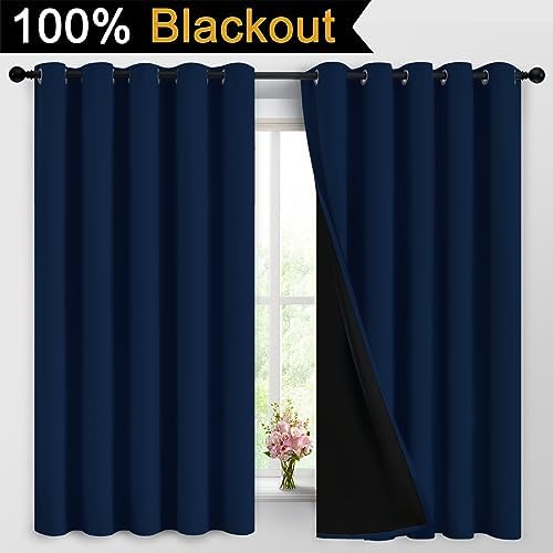 Yakamok Navy Blue 100% Blackout Curtains 63 Inches Long 62" Wide, 2 Panels - Image 2