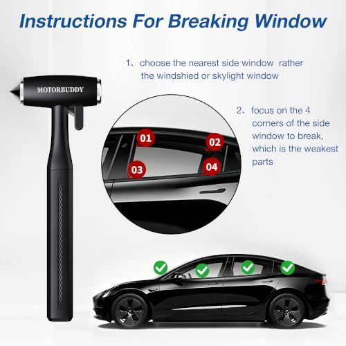 MOTORBUDDY Car Window Breaker Seatbelt Cutter and Emergency Glass Breaker - Image 3