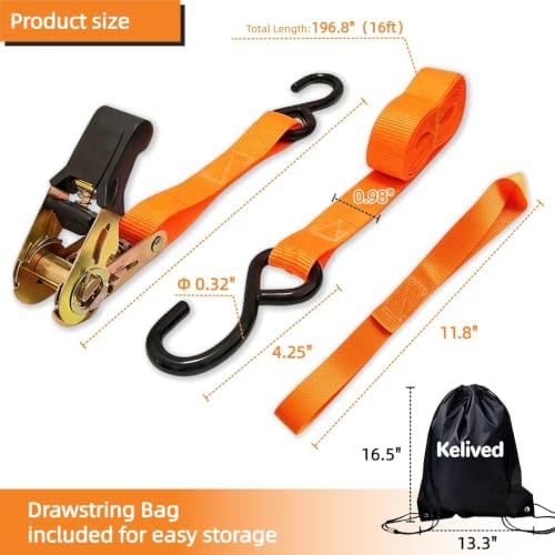 8PK Ratchet Tie Down Straps - 1in x 16feet - Image 3