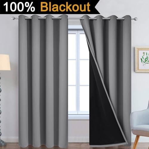 Yakamok Grey 100% Blackout Curtain Panels 84 inches, 2 Panels - Image 2