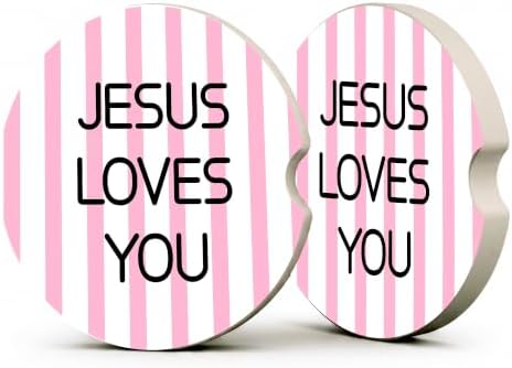 Pink Christian Faith Car Coasters, Jesus Loves You Preppy Cup Holders by Unknown