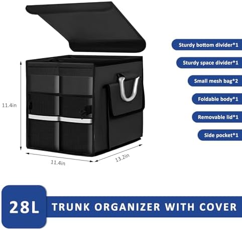 Trunk Organizer with Lid, 28L Collapsible Car Storage Organizer with Aluminum - Image 2