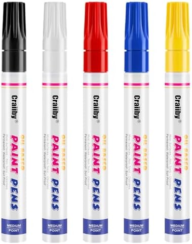 5 Colors Oil-Based Paint Markers, Waterproof Quick Dry Permanent Paint Pen by Craiiby