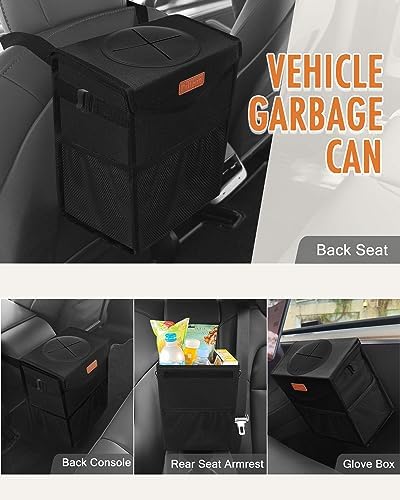 Pritent Car Trash Can with Lid, Cute Leakproof Car Trash Garbage Bag Hanging - Image 6