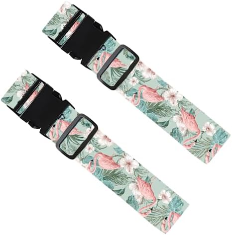 2PC, Flamingo Luggage Strap 1.97 x 70.87 inch Tropical Leaves and White Flower by Cmialusie