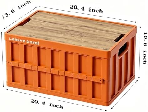 50L Orangered 2 Pack Collapsible Storage Crate Wooden Lid Stackable Bin - Image 3