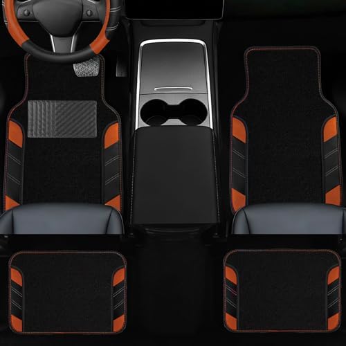 NBTEPEM 10 Pcs Brown Car Floor Mats Full Set & Sport Leather Brown Steering - Image 3