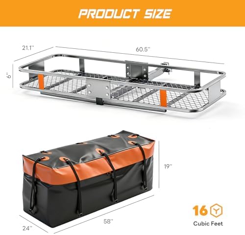 Folding Hitch Mount Cargo Carrier, 60.1" x 20" x 6" Steel Rack - Image 3