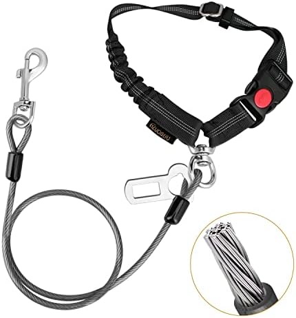 Chew Proof Dog Car Seat Belt, 2 in 1 Steel Cable Dog Car Accessories Headrest by CHZUOBER