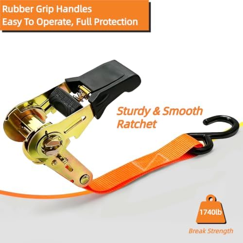 8PK Ratchet Tie Down Straps - 1in x 16feet - Image 2